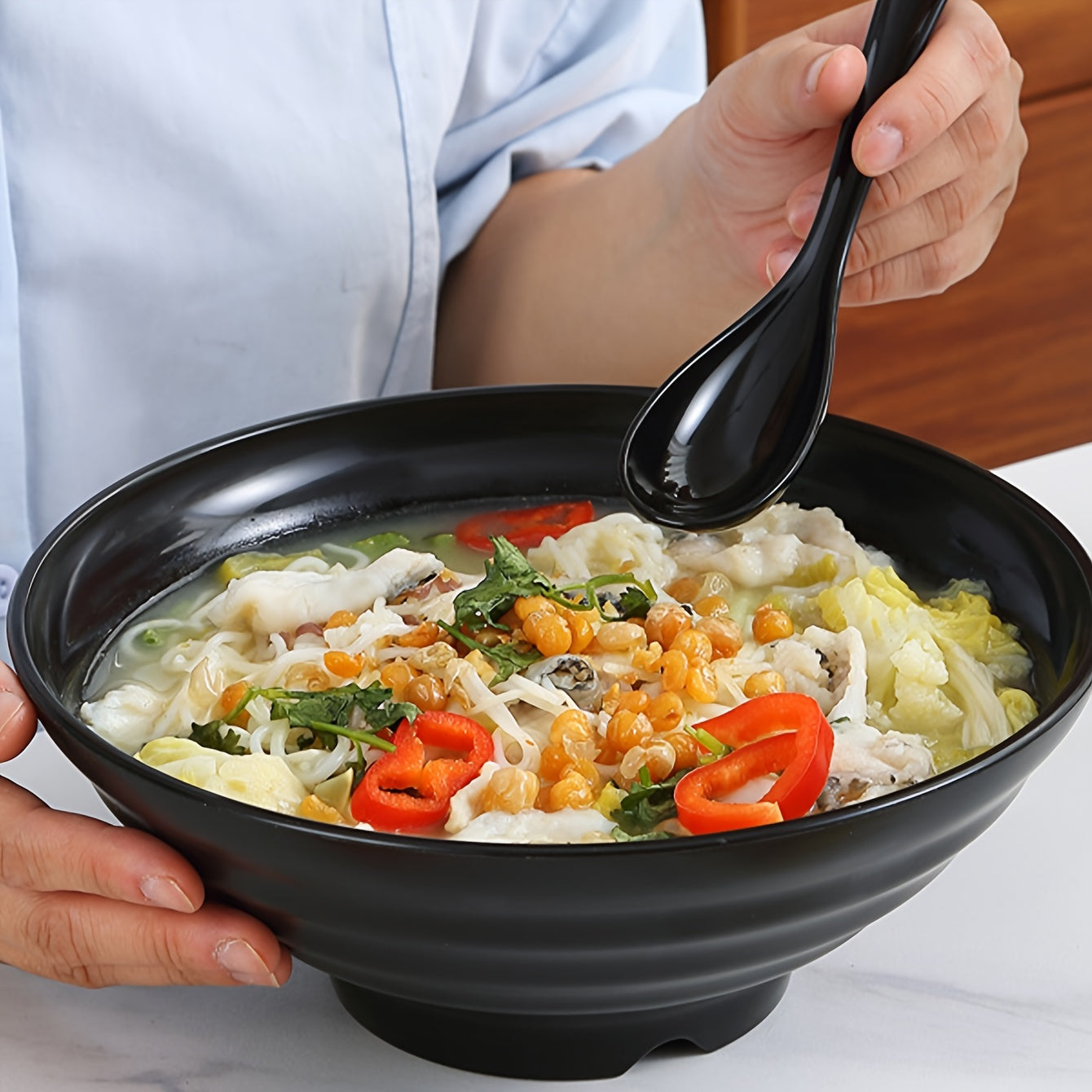 Elegant Ramen Bowl Set with Chopsticks and Saucers