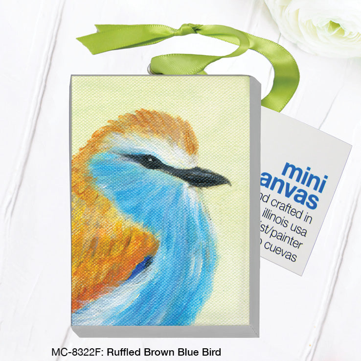 Ruffled Brown Blue Bird, Mini Canvas (MC-8322F)