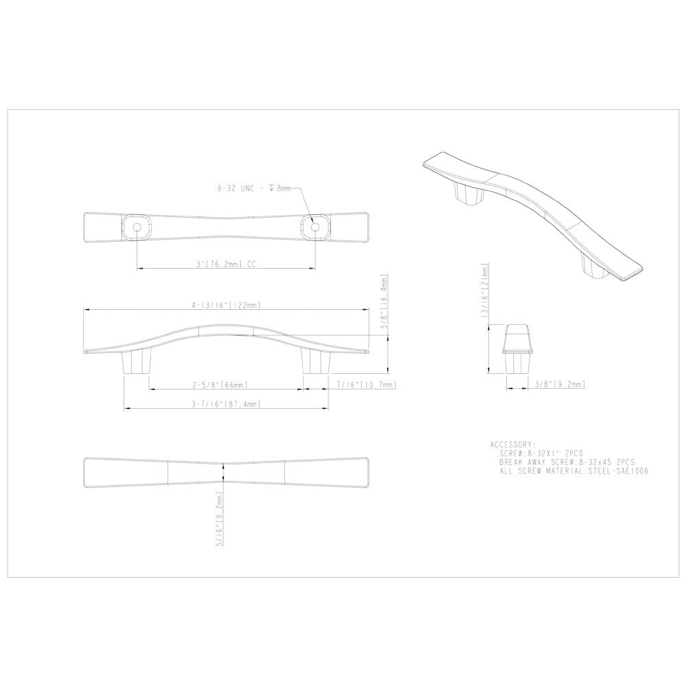 3" Center-to-Center Brushed Antique Brass Square Kingsport Cabinet Pull