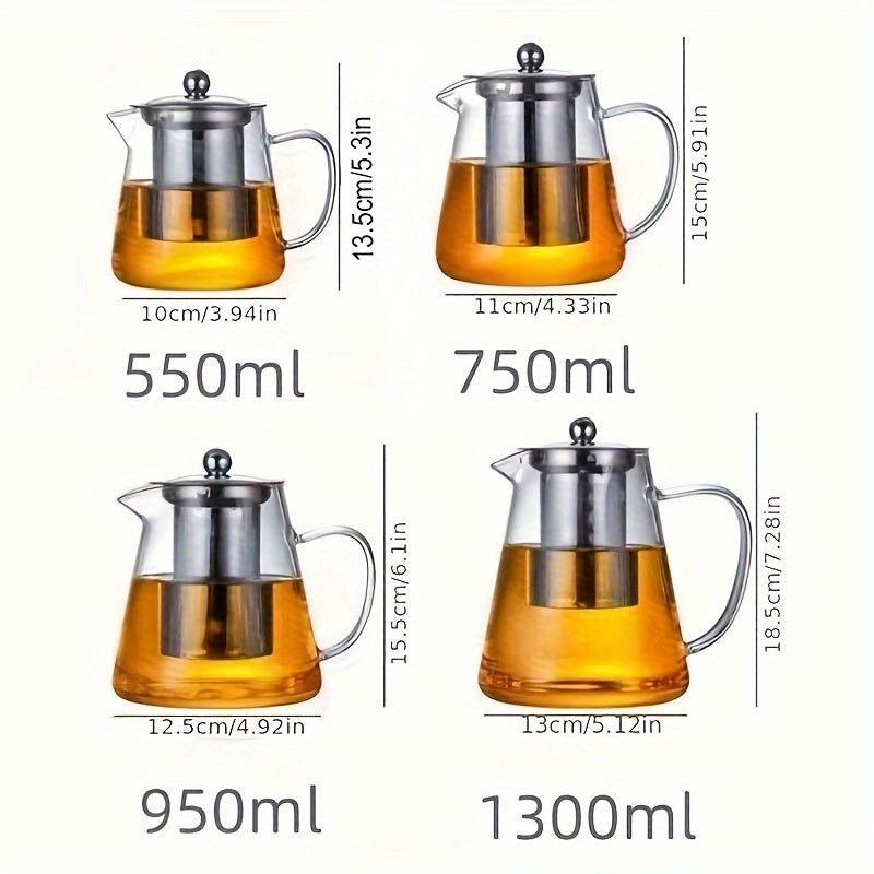 Elegant Floral Glass Teapot with Durable Infuser Dishwasher Safe