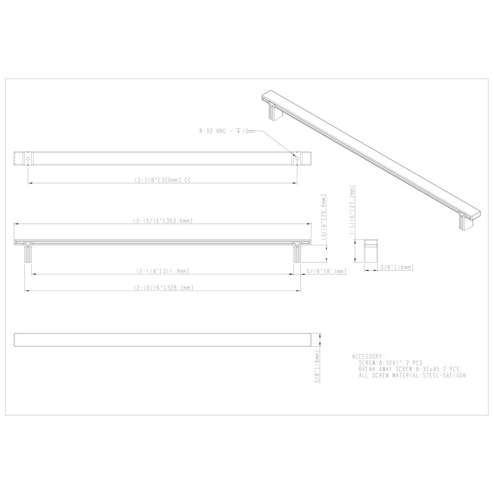 3" Center-to-Center Satin Nickel Square Anwick Cabinet Pull