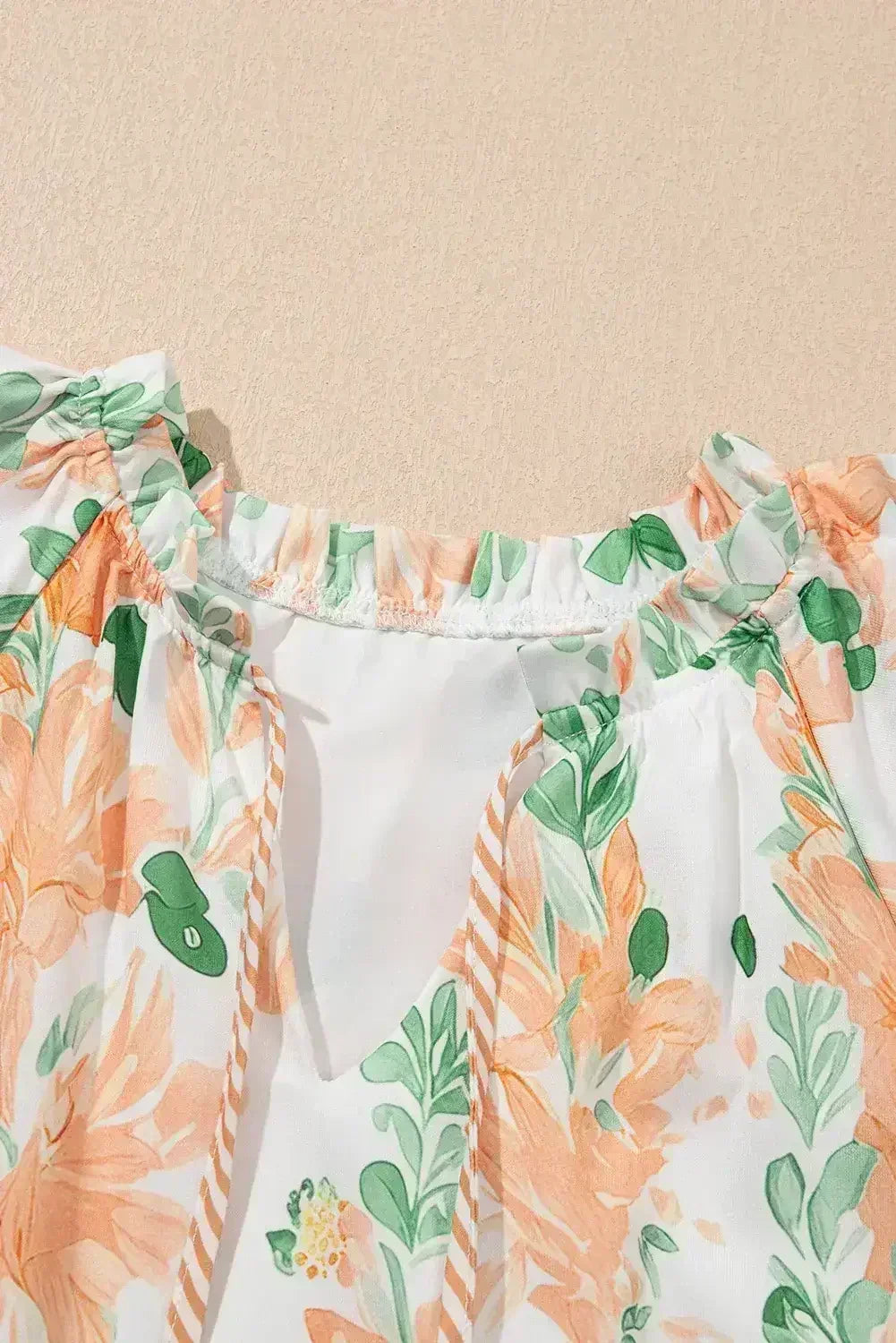 Sky Blue Floral Contrast Edge Ruffle Sleeve Tie Neck Mini Dress