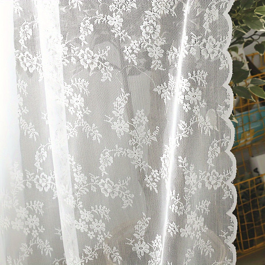 Elegant White Lace Sheer Curtain Floral UVProtection Decor