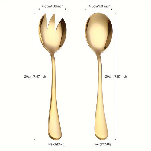 Elegant Gold Plated Stainless Steel Salad Fork Spoon Set