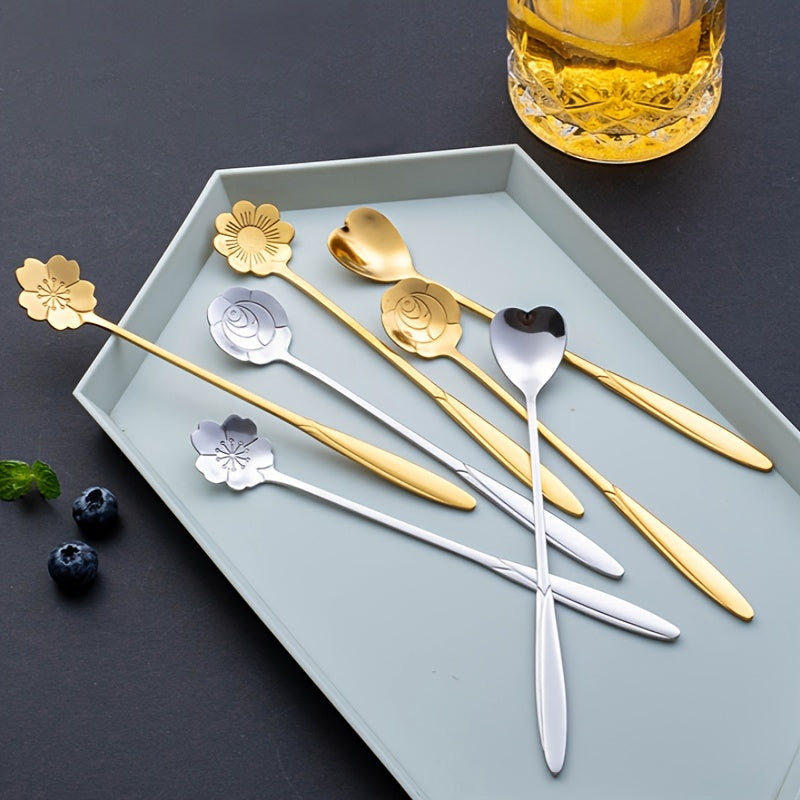 Set of 4 Cherry Blossom Stainless Steel Dessert Spoons