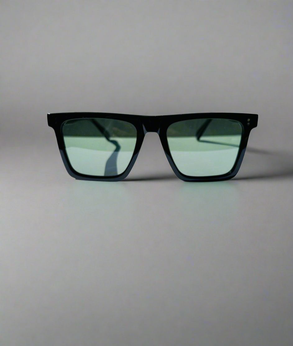 WO|MN sleek and square polarized sunglasses-green lenses, black acetate frame