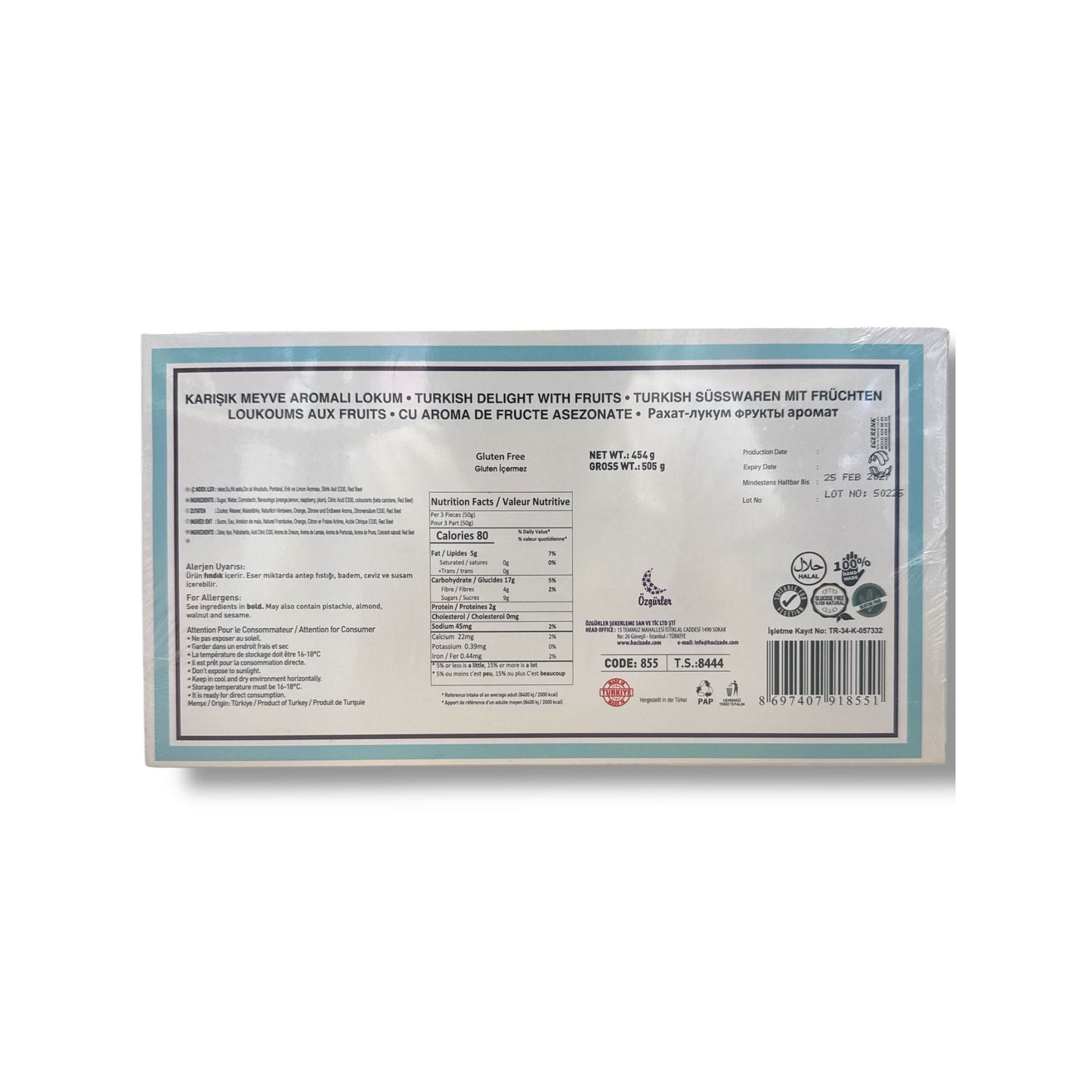 Turkish Delight Fruit Assorted - Authentic Sweet Treats with Natural Fruit Flavors