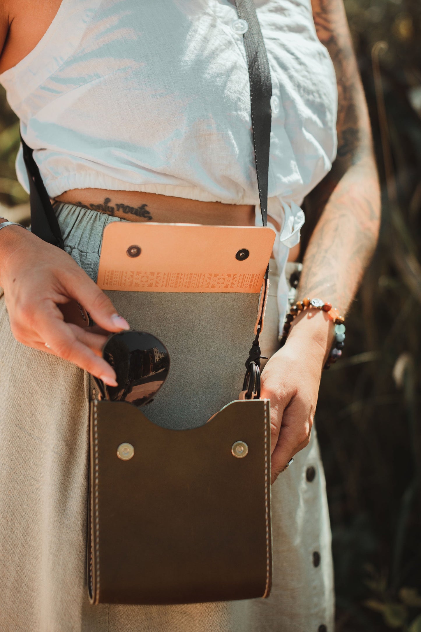 Giramondo Leather Crossbody Bag - Olive / Natural | Purses, Totes, & Wallets | Kitchen + Metal