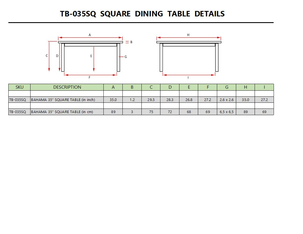 Bahama 35" Square Bistro Table