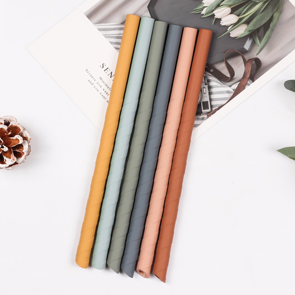 Eco Safe 8 In 1 Silicon Reusable Straws For HOT/COLD Drinks | Kitchen + Metal |