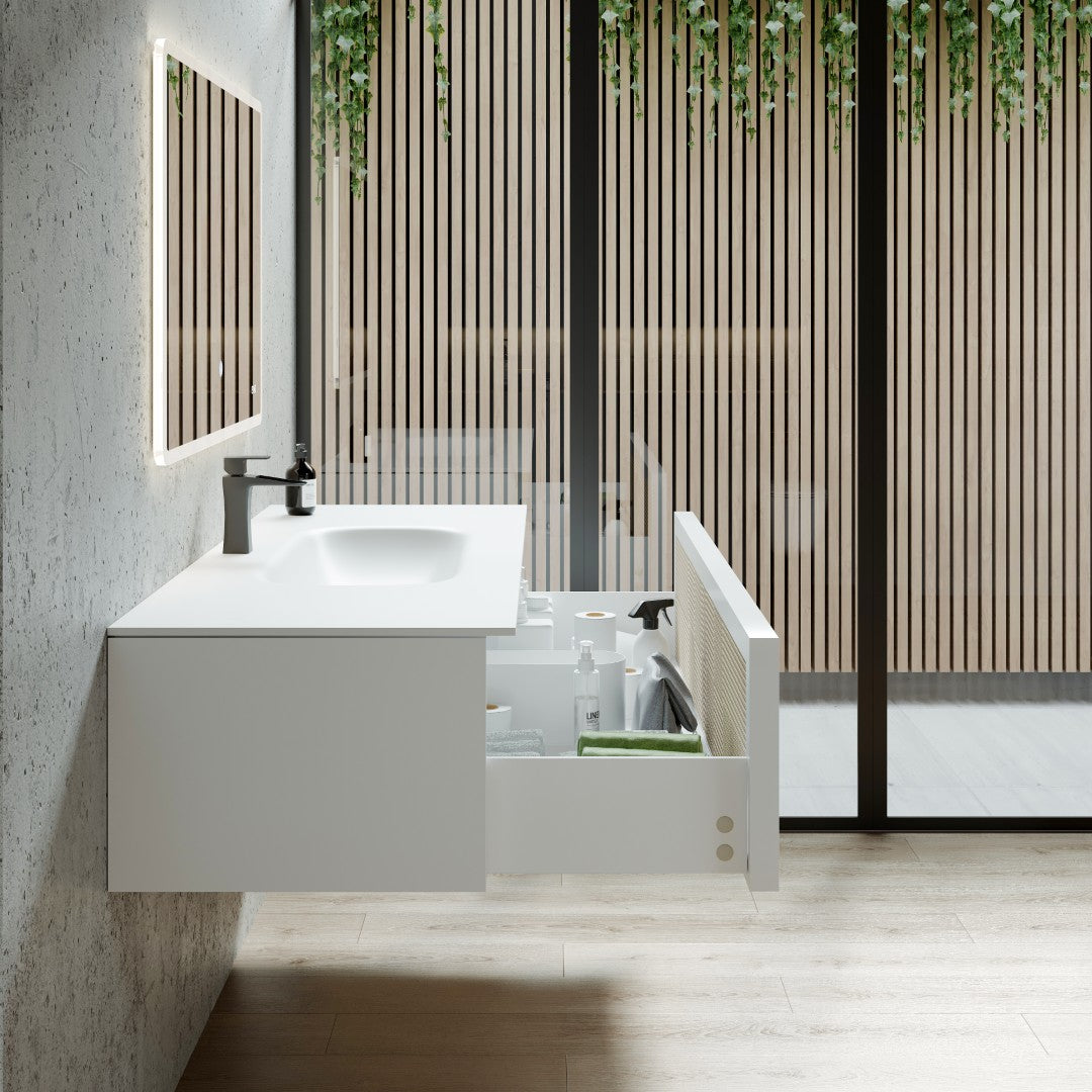 Eviva Nets Wall Mount Bath Vanity with Solid Surface Top and Integrated Sink (32"-44")