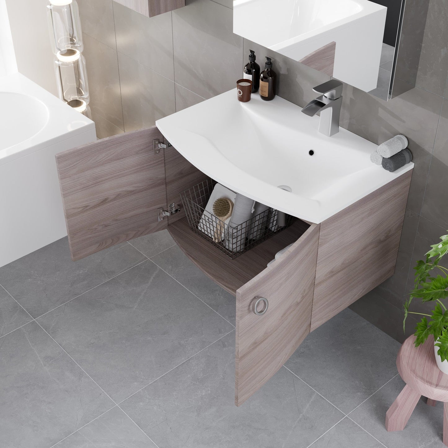 Eviva Romina Wall Mount Bath Vanity with Acrylic Top and Integrated Sink