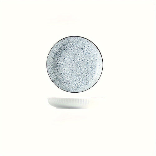 Elegant Japanese Ceramic Dinner Plate Floral Geometric Design