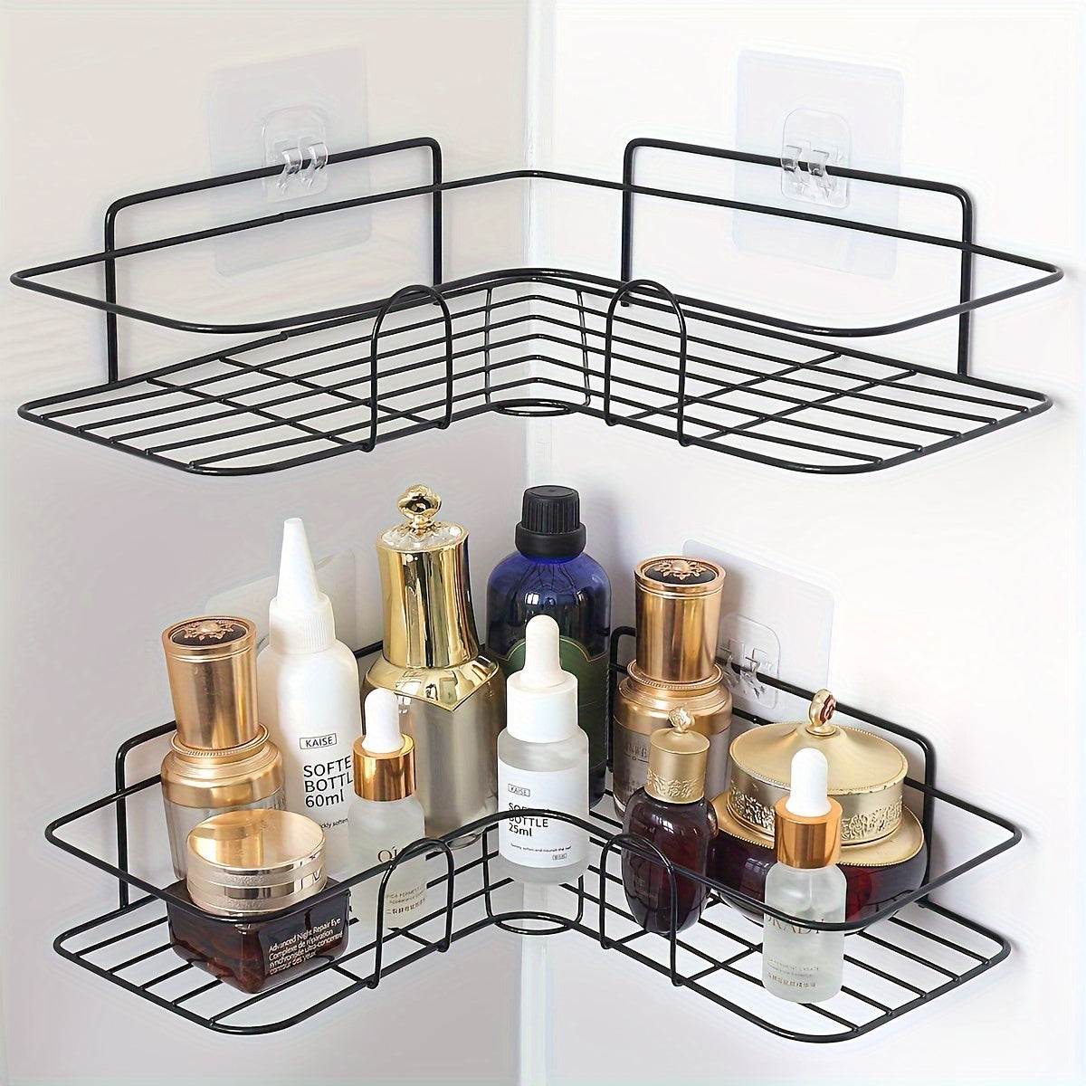 Elegant Stainless Steel Corner Shower Shelf with Golden Accents