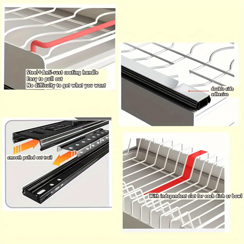 Space-Saving Stainless Steel Dish Rack - Pull-Out Kitchen Organizer | Home Organization | Kitchen + Metal