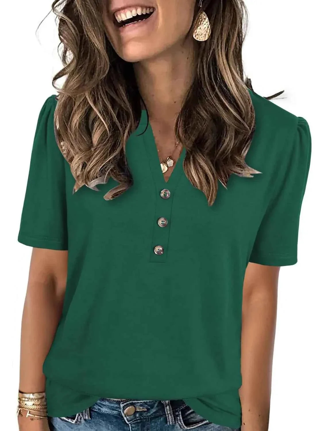 Notched Short Sleeve Women's T-Shirt - Stylish and Comfortable Design