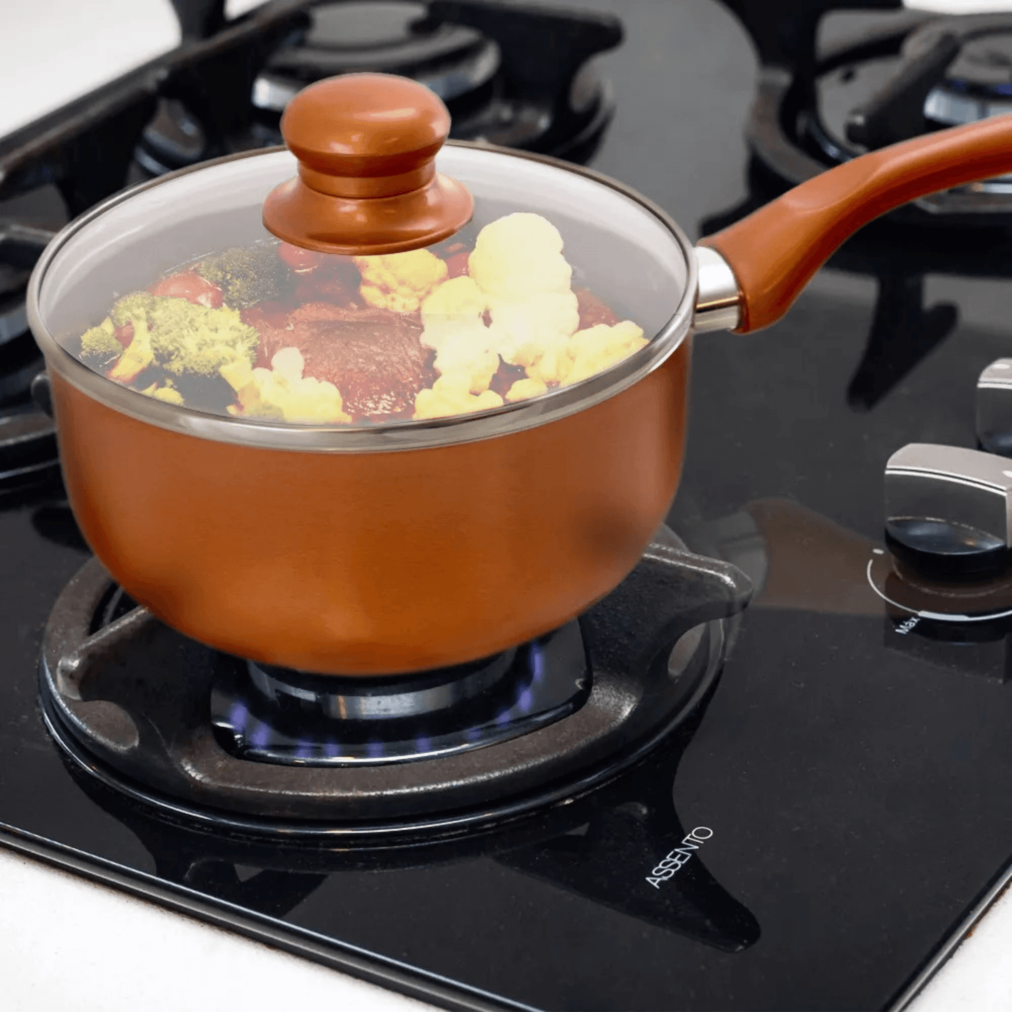 Better Chef 2Qt Ceramic-Coated Copper-Tone Saucepan with Glass Lid