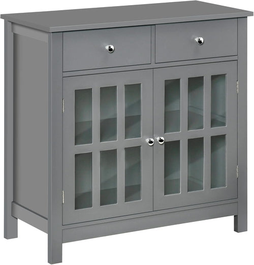 Gray Glass Door Kitchen Cabinet with Drawers | Home Decor | Kitchen + Metal