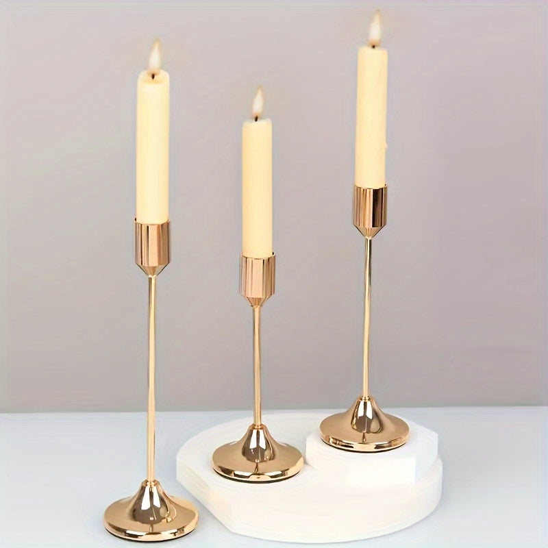 Elegant 3Piece Metal Candle Holders Gold Rose Gold Finish