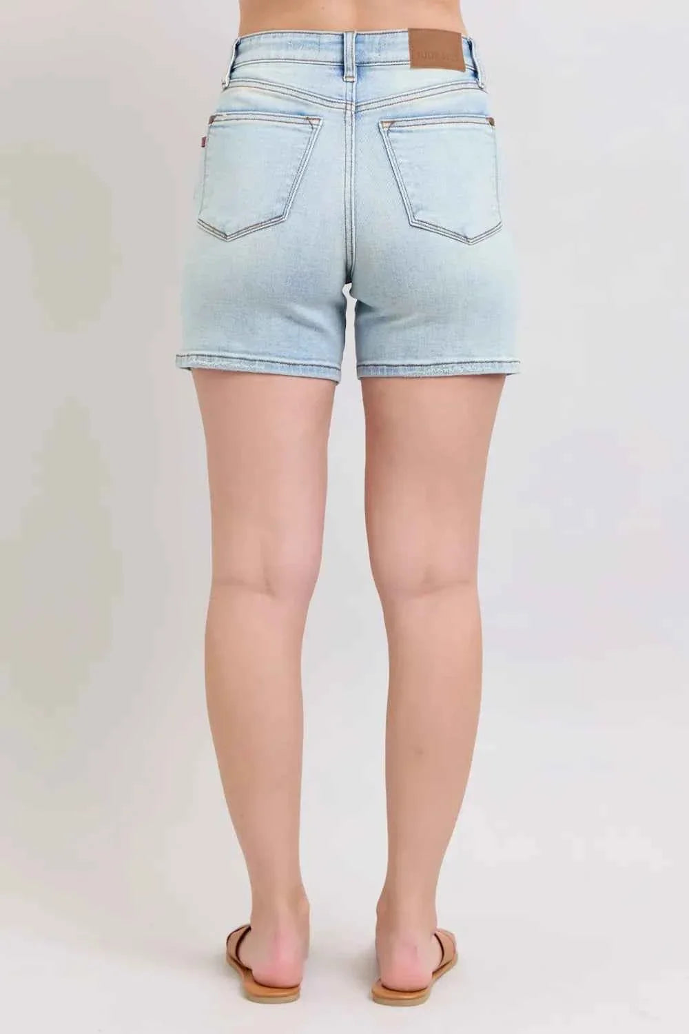 Judy Blue Plus Size Denim Shorts with Pockets - Full Size 2 Button Design