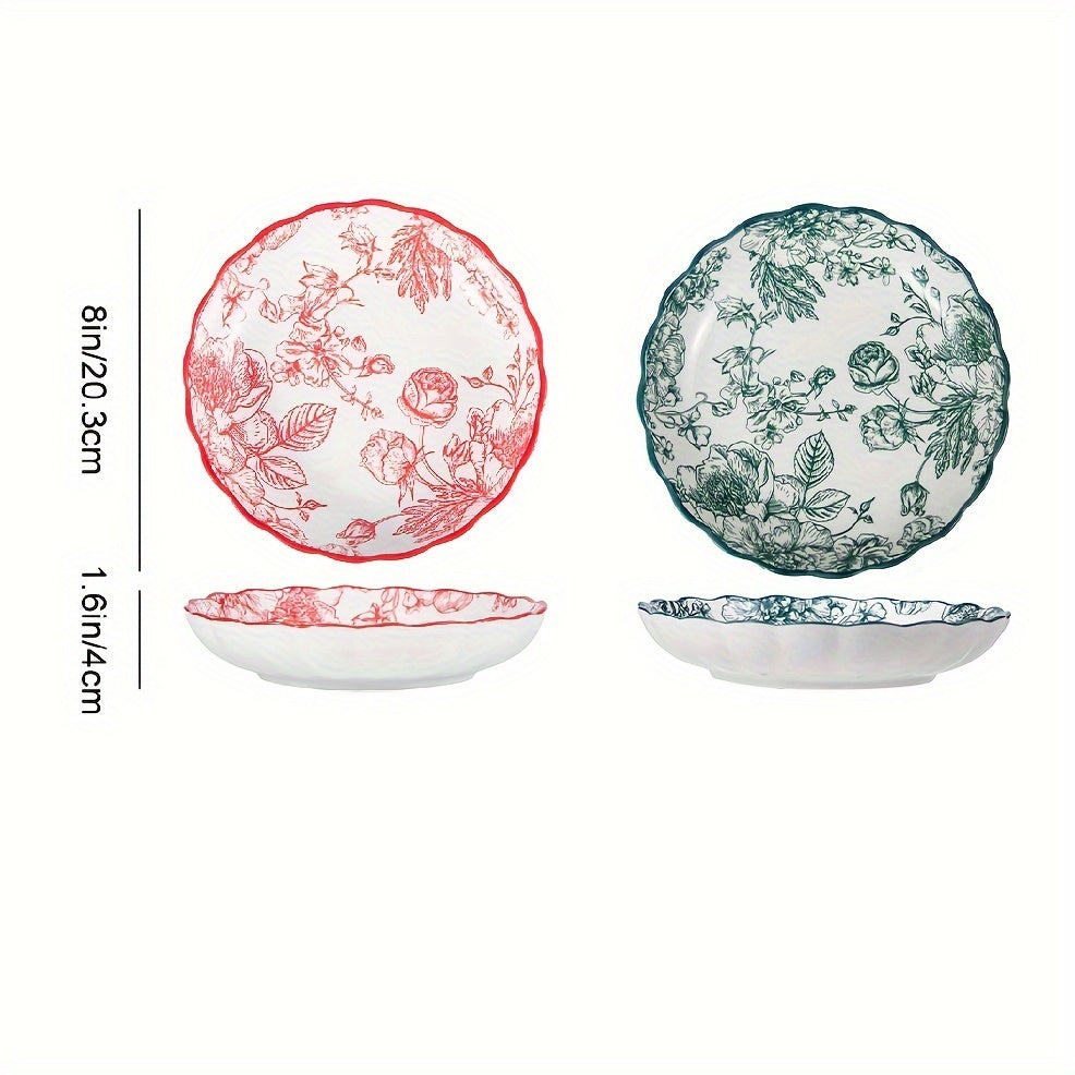 Elegant Rose Floral Salad Plates Set Ideal Gift
