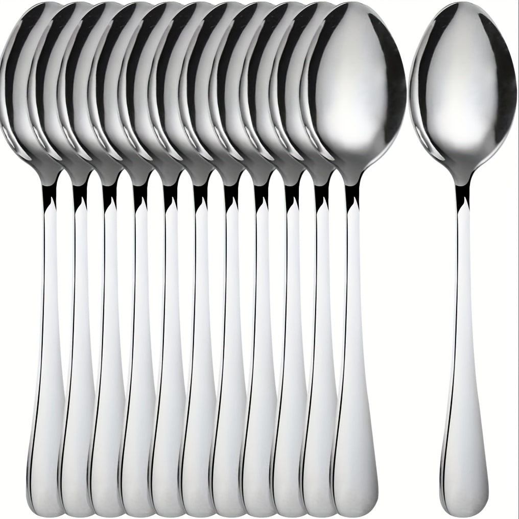 12Piece Polished Steel Dessert Spoons with Black Accents