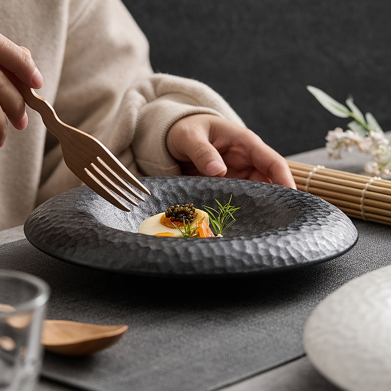 Elegant Black White Ceramic Plate Artistic Straw Hat Design