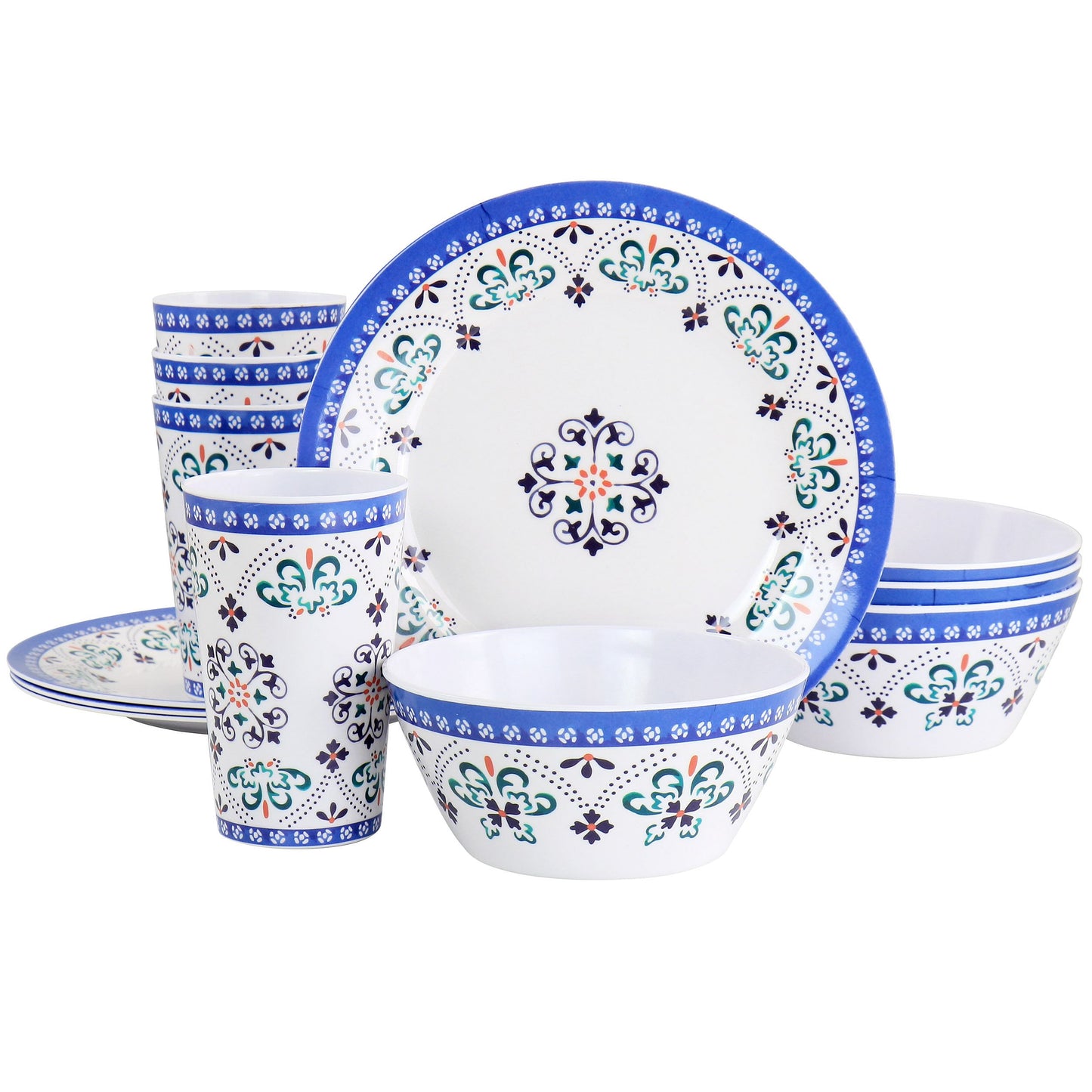 Gibson Everyday Alhambra Blues 12 Piece Melamine Dinnerware Set in