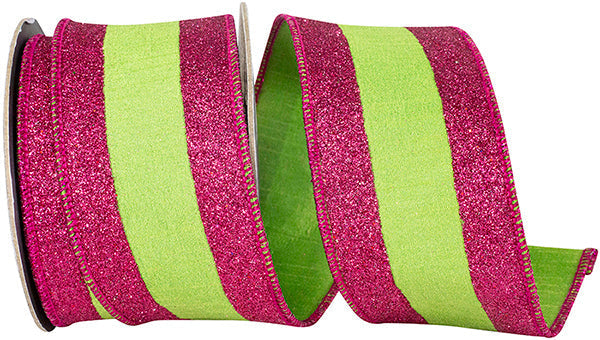 2.5" x 5 yds GLITTER STRIPED EDGING DUPIONI CITRUS/FUCHSIA