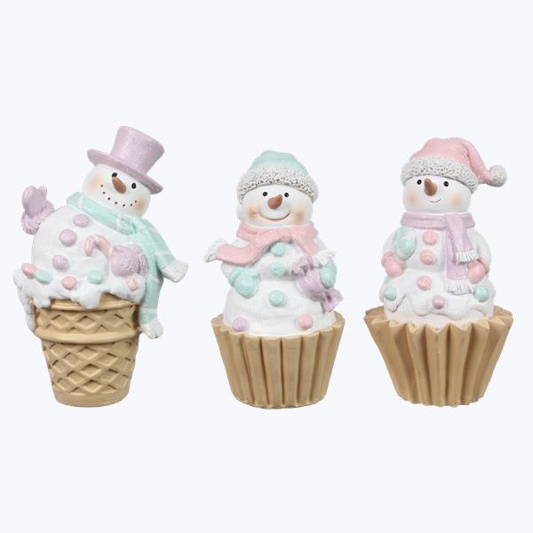 Santa's Sweet Shoppe Collection - 7" Resin Cupcake Snowman Tabletop - SET OF 3