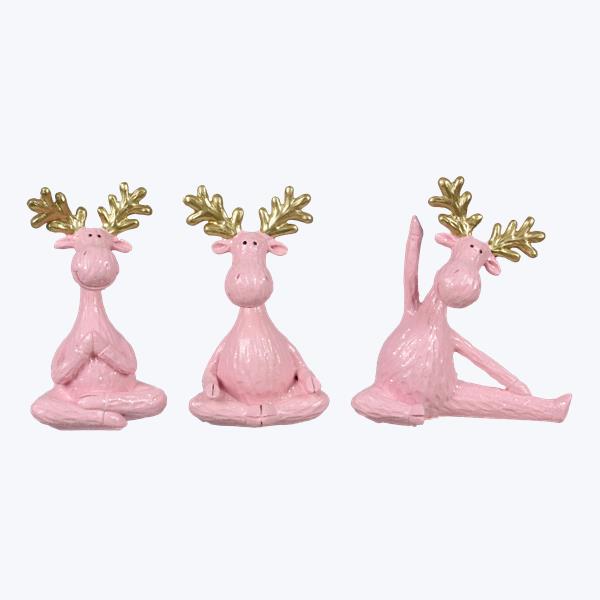 6" Resin Pink Yoga Deer - SET OF 3