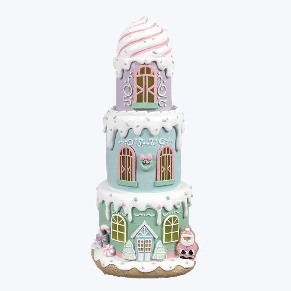 Santa's Sweet Shoppe Collection - 12" Resin layered Cake Gingerbread LED House Tabletop With Timer