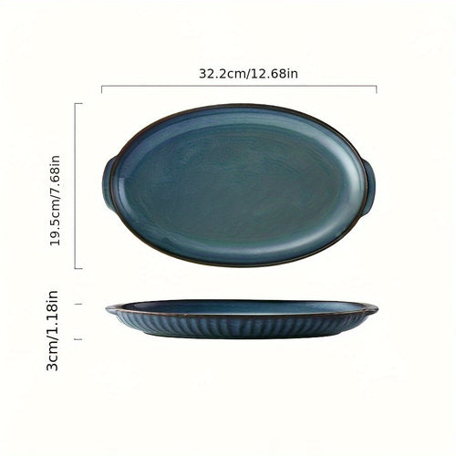 Elegant Dark Blue Oval Ceramic Serving Platter
