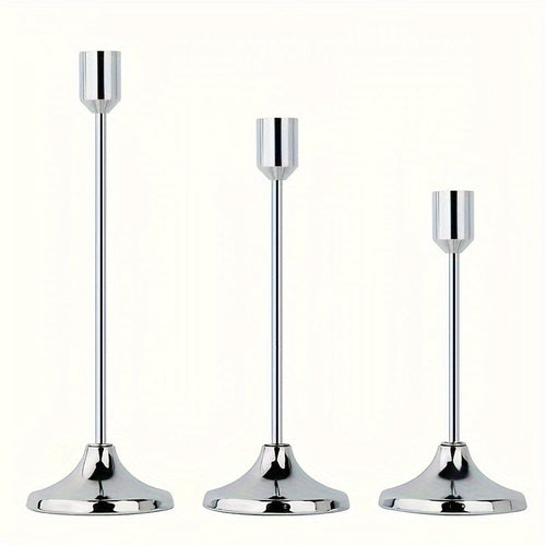 Elegant 3Piece Metal Candle Holders Gold Rose Gold Finish