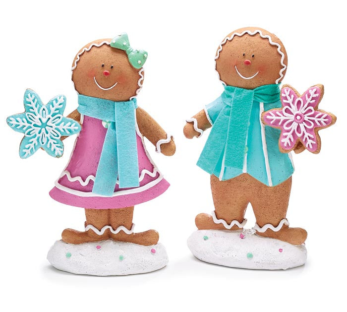 9" PASTEL GINGERBREAD COUPLE FIGURINE - SET OF 2