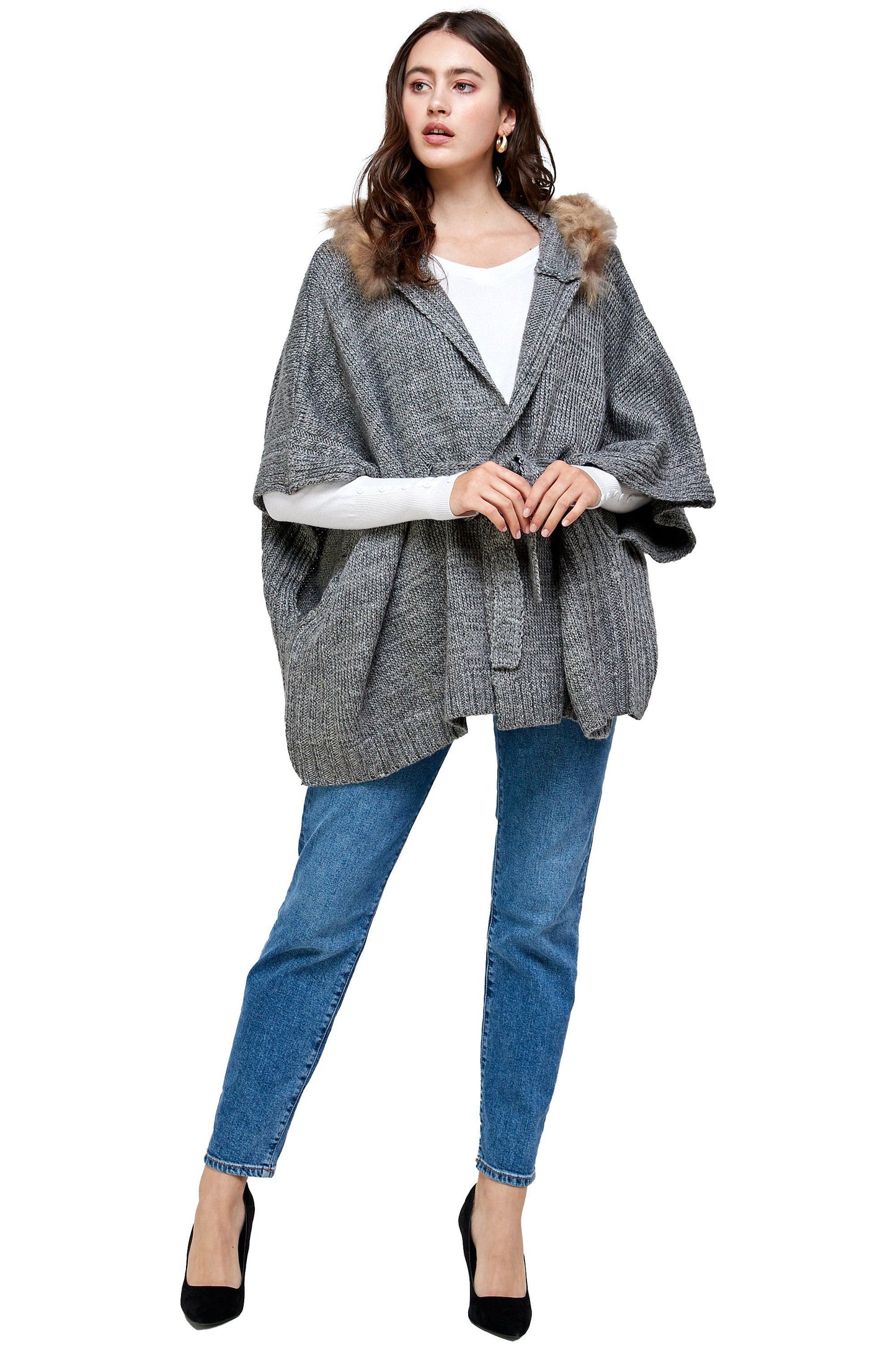 Knitted Cape with Faux Fur Collar | Apparel | Kitchen + Metal