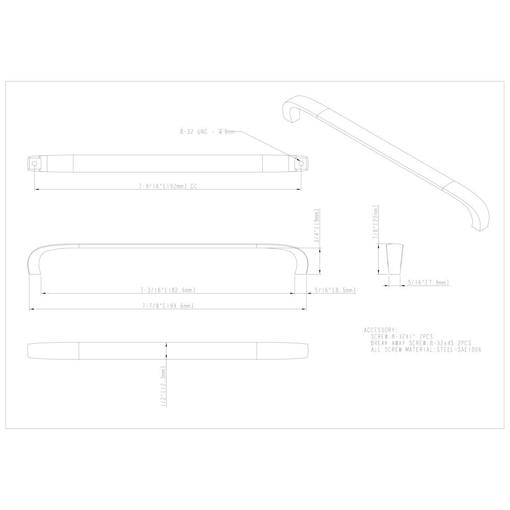 3" Center-to-Center Satin Nickel Square Slade Cabinet Pull