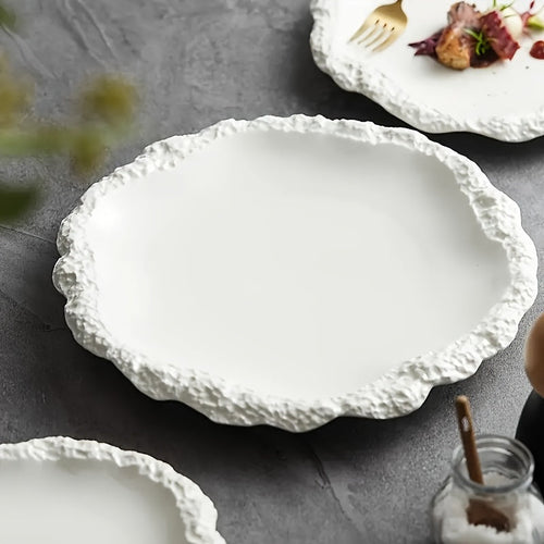 Elegant Textured Ceramic Dinner Plate HeatResistant LeakProof