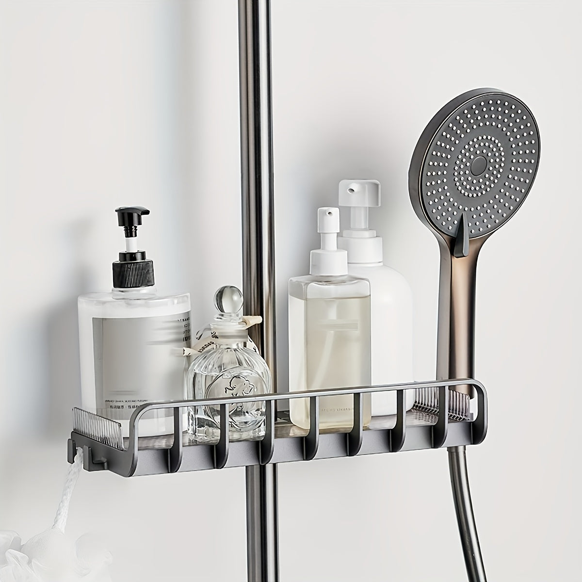 NoDrill Adjustable Shower Caddy with Raised Guardrail
