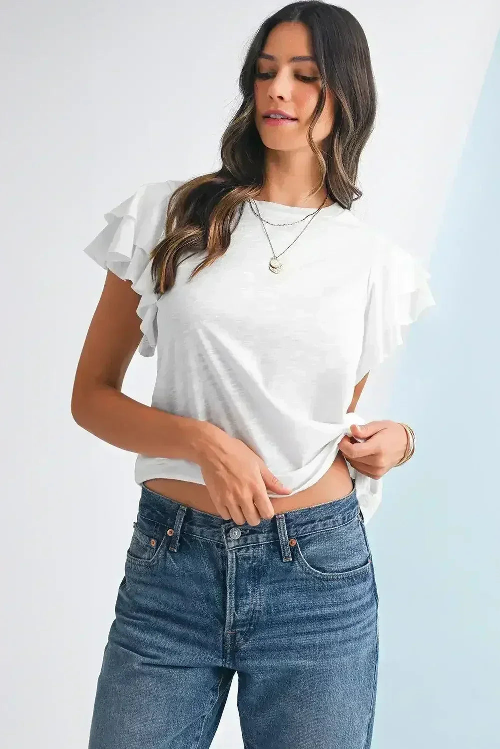 Dark Grey Ruffle Sleeve Plain Blouse | Femstylo