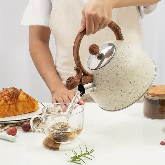 2.5L Stainless Steel Whistling Tea Kettle with Natural Stone Finish