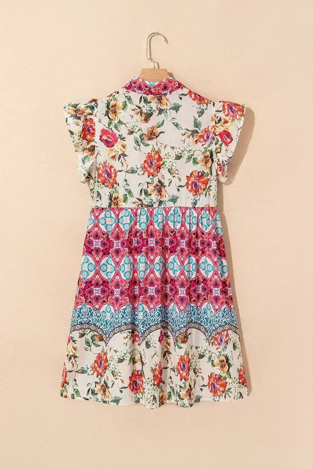 Rose Floral Ethnic Print Ruffle Mini Dress