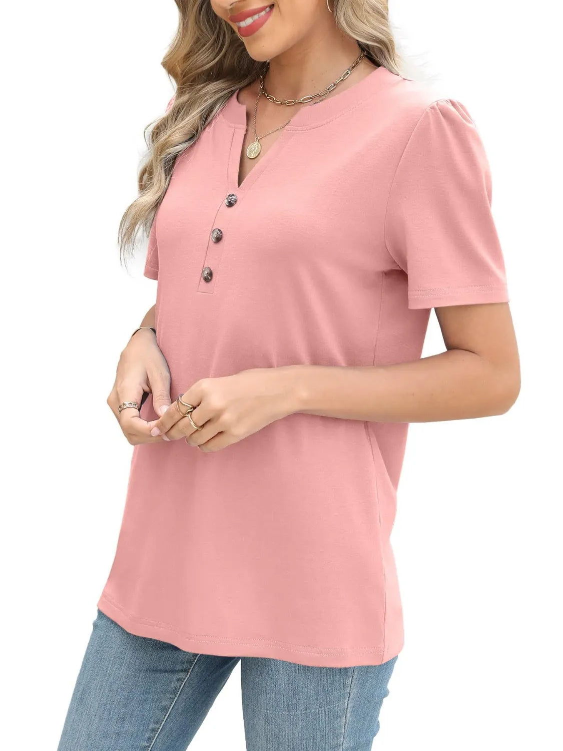 Notched Short Sleeve Women's T-Shirt - Stylish and Comfortable Design