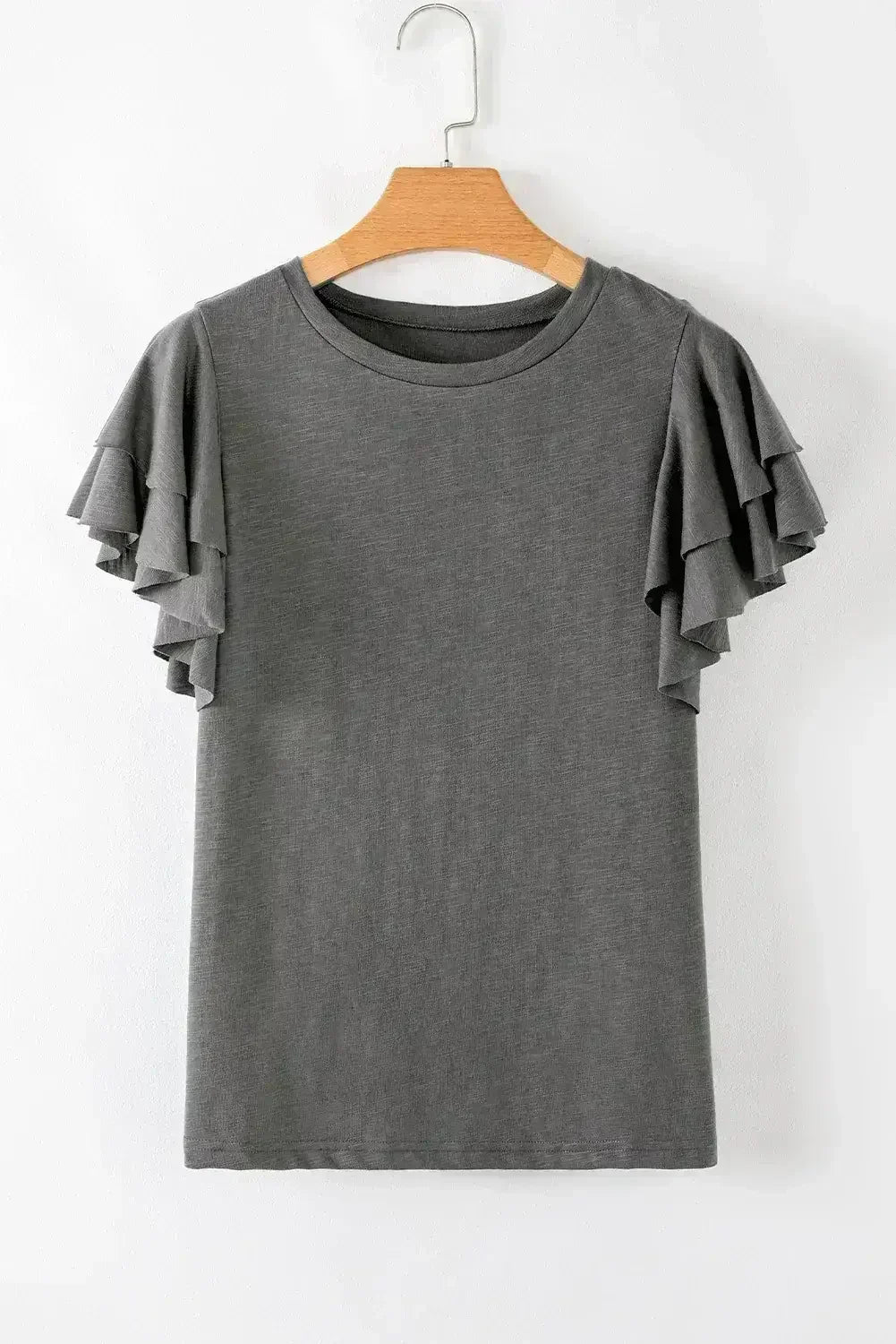 Dark Grey Ruffle Sleeve Plain Blouse | Femstylo