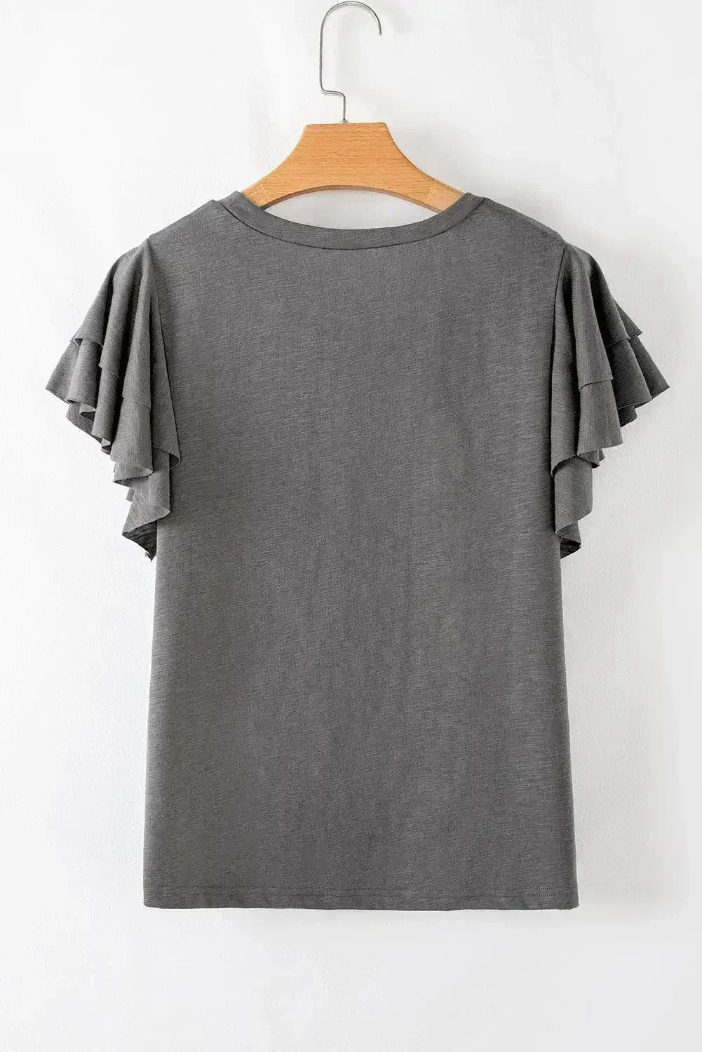 Dark Grey Ruffle Sleeve Plain Blouse | Femstylo