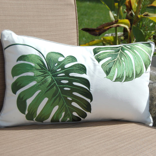 Green Monstera Indoor/Outdoor Throw Pillow