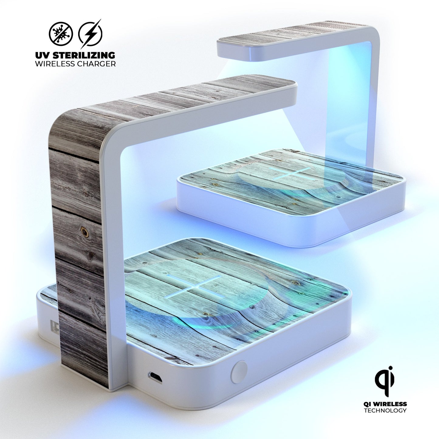 Aged White Wood Planks UV Germicidal Sanitizing Sterilizing Wireless | Kitchen + Metal |