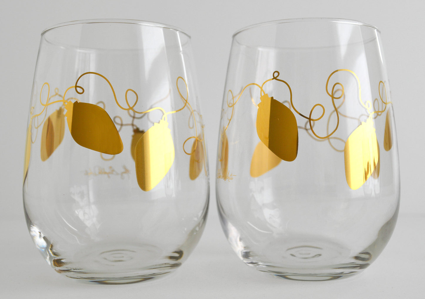 Metallic Gold Retro Christmas Lights Stemless Wine | Glassware | Kitchen + Metal