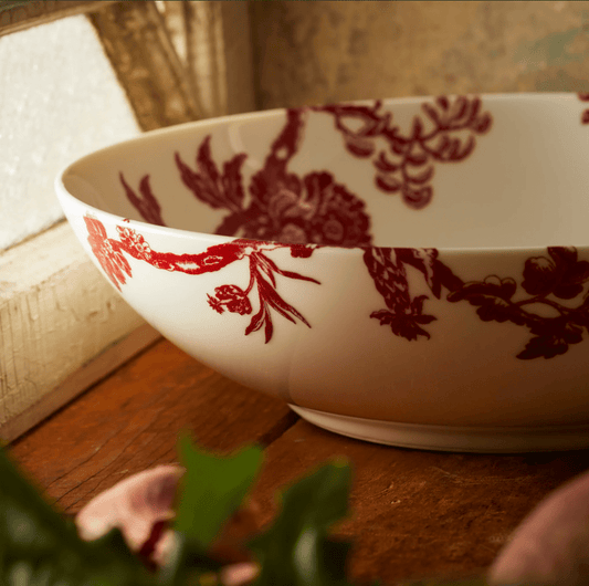Arcadia Crimson Red Porcelain Dinnerware – Premium Floral Coastal Tableware