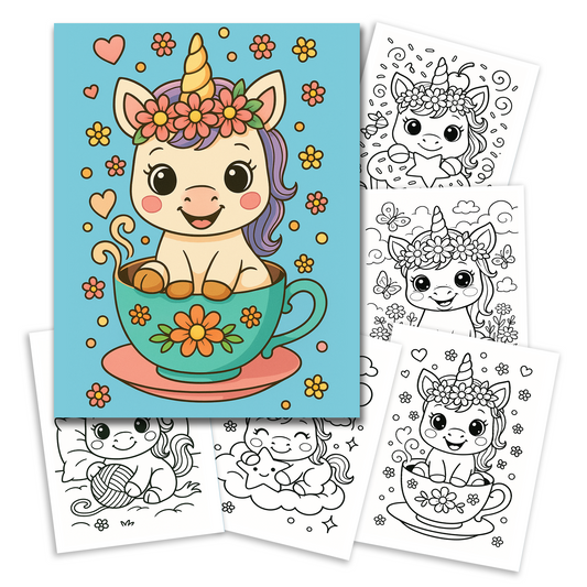 Unicorn Blossoms Coloring Book A Whimsical World of Cute Unicorns, Flowers, and Butterflies